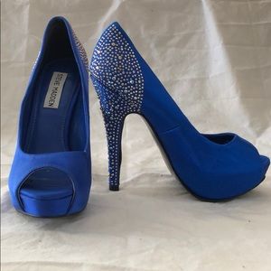 Blue Satin Steve Madden Peep Toe Party Platform